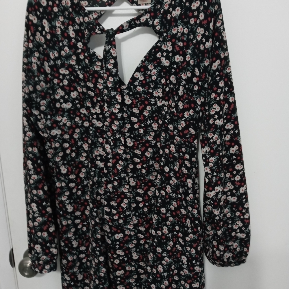 Flying Tomatoes floral v neck open back. Long sleeve dress